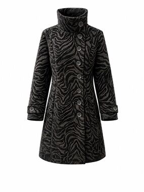 ALISON SHERI Zebra Print Pea Coat Women's Patterned Stand Collar Jacket Size L
